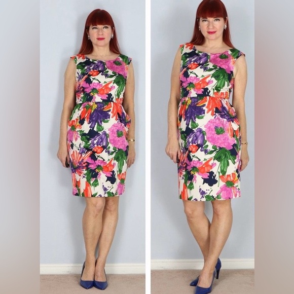 J.Crew Women’s Colorful Floral Cap Sleeves  A-Line Cotton Fitted Mini Dress Sz 2 - Picture 3 of 12